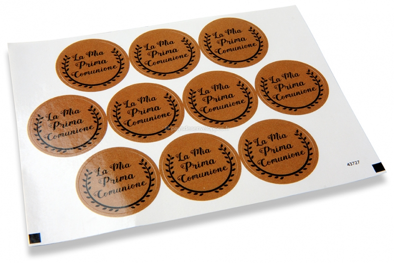 Pastilles adhésives thème communion - la mia prima comunione marron avec la guirlande noire