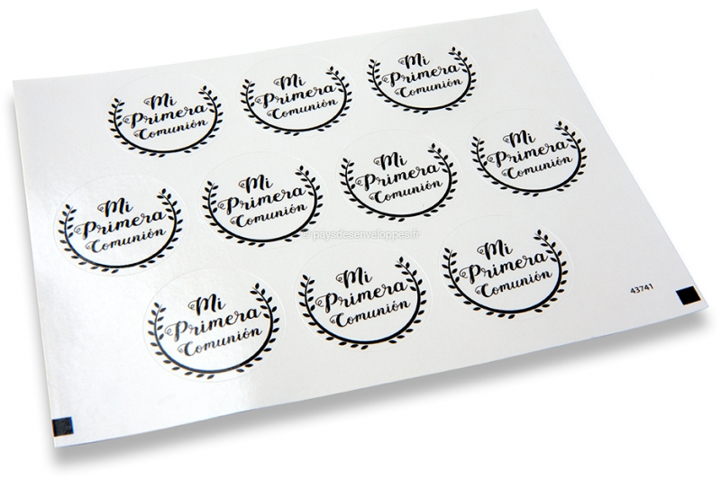Pastilles adhésives thème communion - mi primera comunión blanc avec la guirlande noire