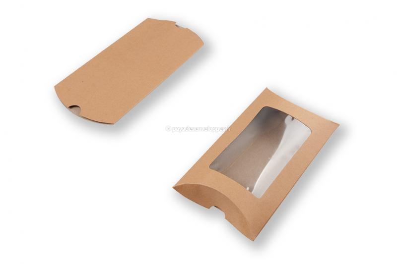 Boîtes oreiller en kraft - 114 x 162 x 35 mm - avec fenêtre 70 x 120 mm