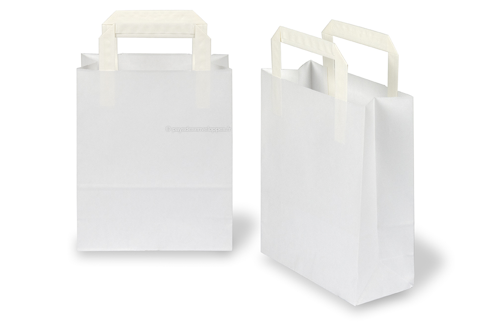 Sacs papier kraft avec anses plates - blanc, 180 x 80 x 220 mm