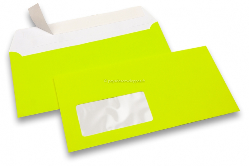Enveloppes fluo - jaune, avec fenêtre 45 x 90 mm, position de la fenêtre à 20 mm du gauche et à 15 mm du bas