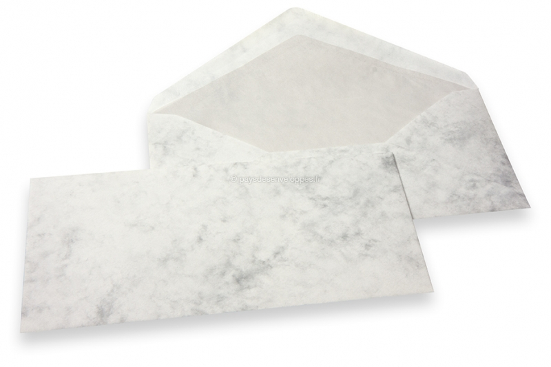 Enveloppes Marbre - 110 x 220 mm, marbré gris, doublure intérieure gris