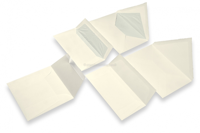 Enveloppe pour carte voeux sur mesure avec ouverture à déchirer patte croco  – Tintoretto Gesso 140gr/m2 – Imprimerie ICB