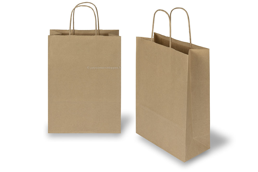Sacs papier kraft avec anses rondes - brun rayé, 220 x 100 x 310 mm, 90 gr