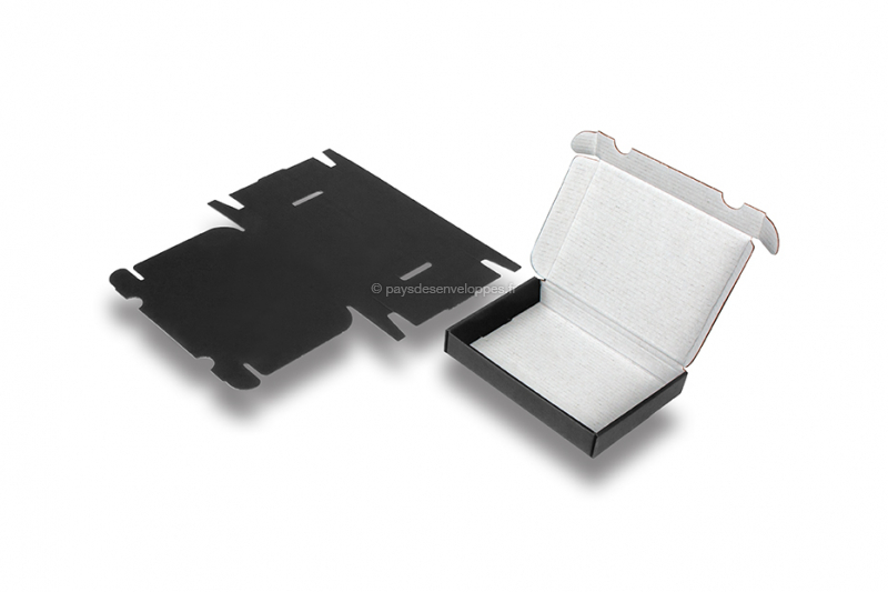Boîte postale pliante noire extra-plate - avec intérieur blanc, 160 x 120 x 25 mm