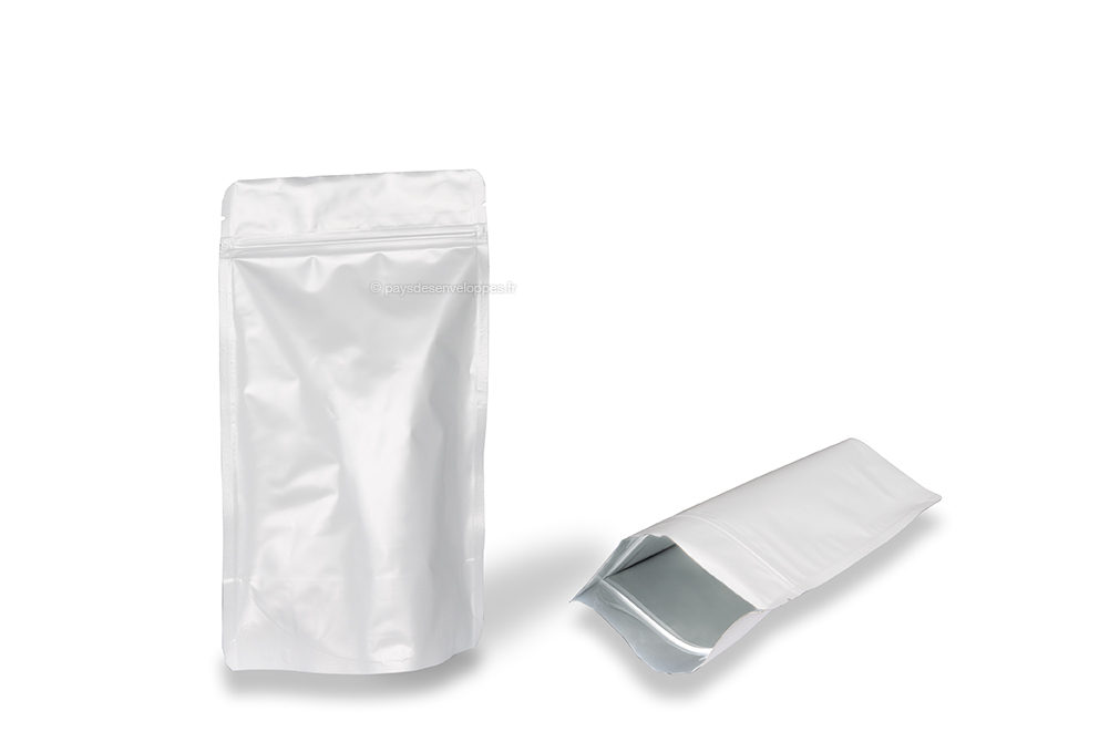 Sachets stand-up blanc - 130 x 225 x 70 mm, 500 ml