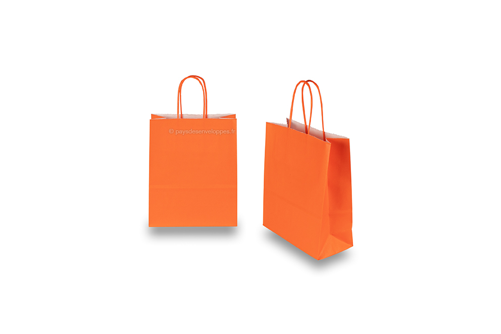Sacs papier kraft avec anses rondes - orange, 180 x 80 x 220 mm, 90 gr