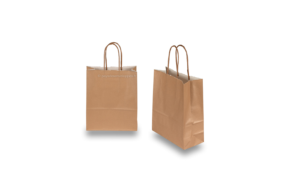 Sacs papier kraft avec anses rondes - bronze, 180 x 80 x 220 mm, 90 gr
