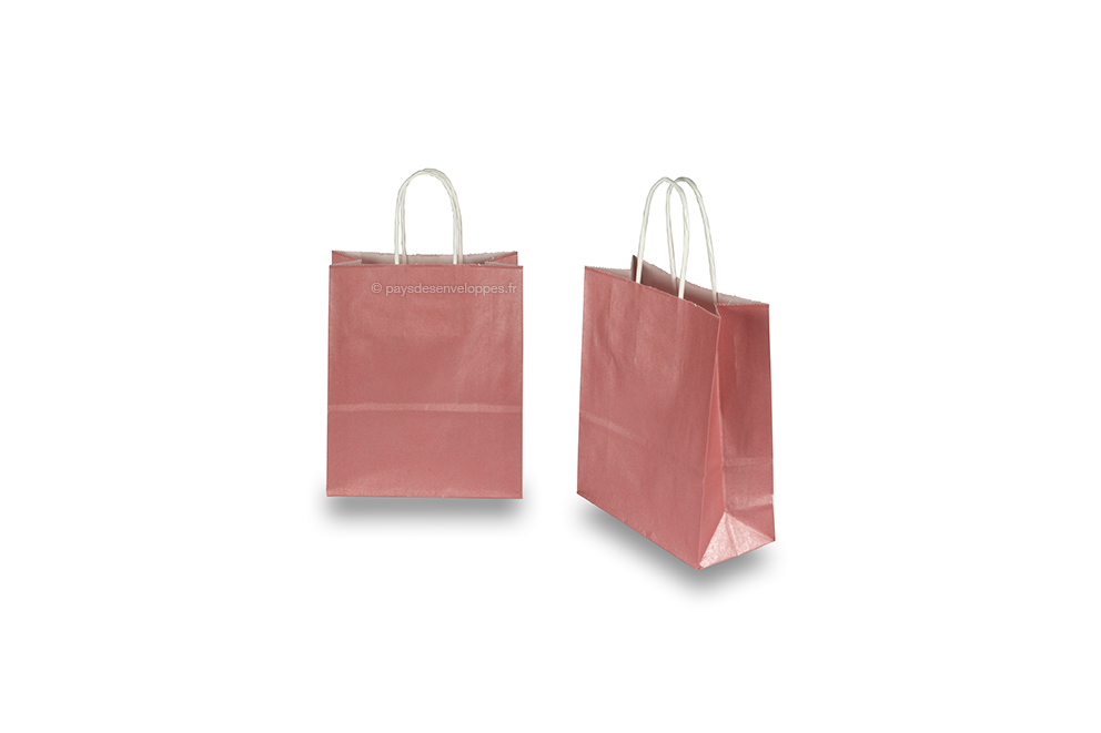 Sacs papier kraft avec anses rondes - rose métallisé, 180 x 80 x 220 mm, 90 gr