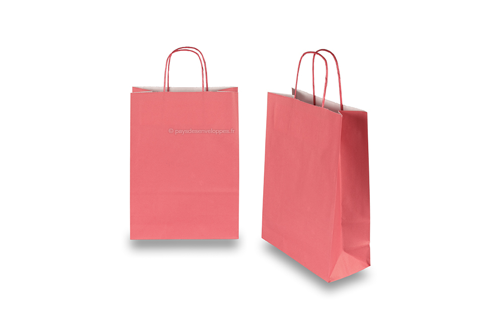 Sacs papier kraft avec anses rondes - rouge velours, 220 x 100 x 310 mm, 90 gr