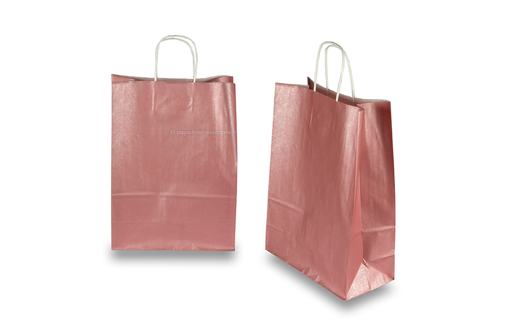 Sacs papier kraft avec anses rondes - rose métallisé, 260 x 120 x 350 mm, 90 gr