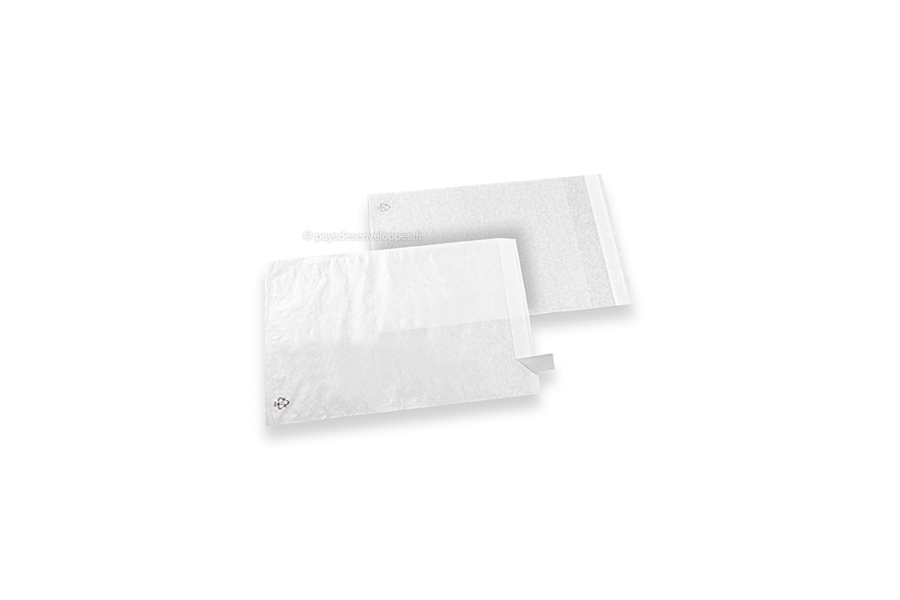 Sachets en papier cristal blanc avec bande adhésive - 130 x 150 mm