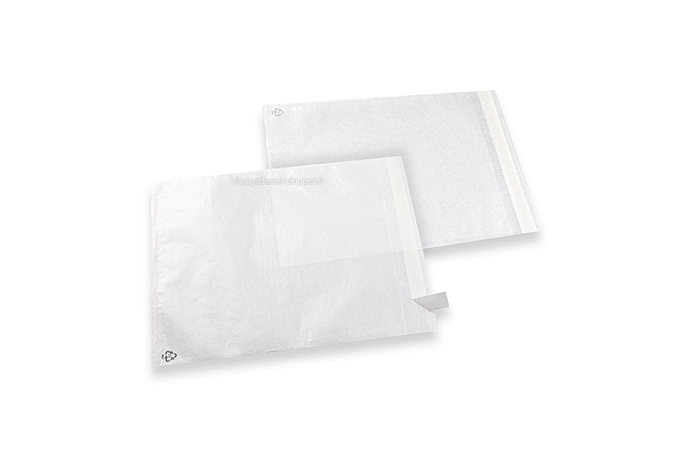 Sachets en papier cristal blanc avec bande adhésive - 200 x 230 mm